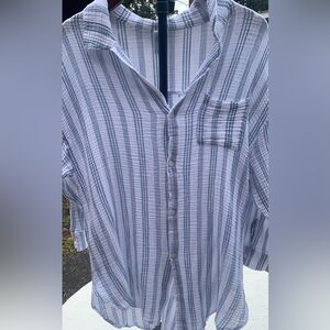 Kona Sol Women’s  Blue Striped Button Down Shirt
